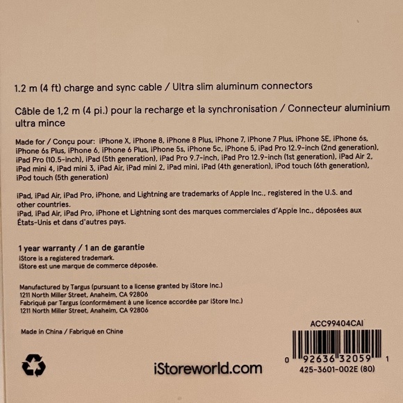 iStore Lightning Charge Cable 4 Foot / 1.2 Meter Rose Gold Charge & Sync Cable - Picture 4 of 7